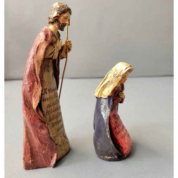 Jospeh and Mary Figurines 2 Piece Scripture Nativity Religious 6" Resign - Picture 6 of 13